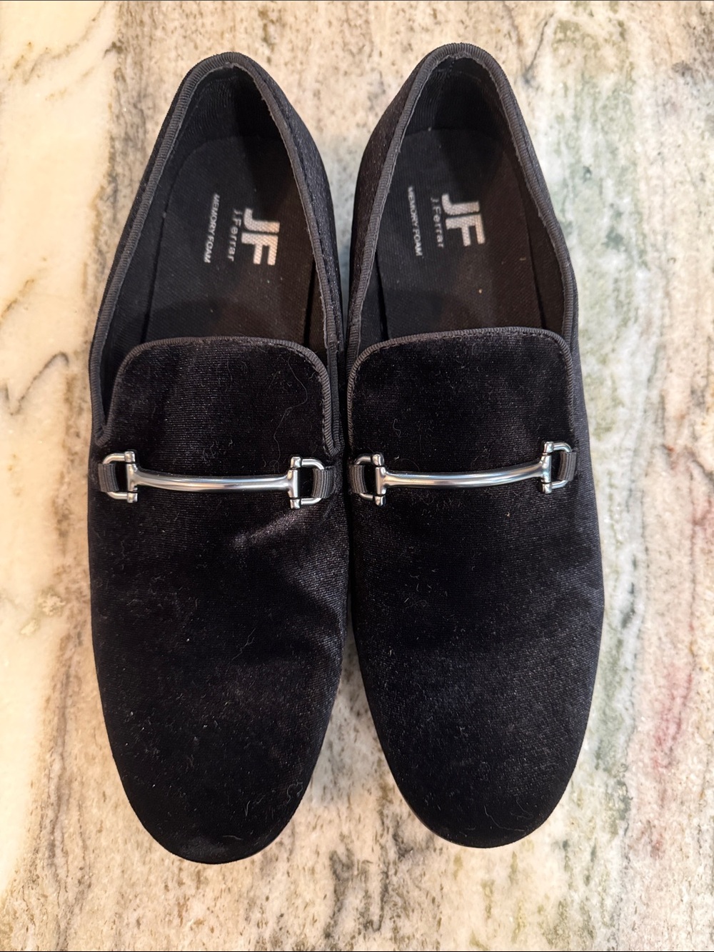 jf j.ferrar Black Velvet Slip-On Loafers with Silver Bit